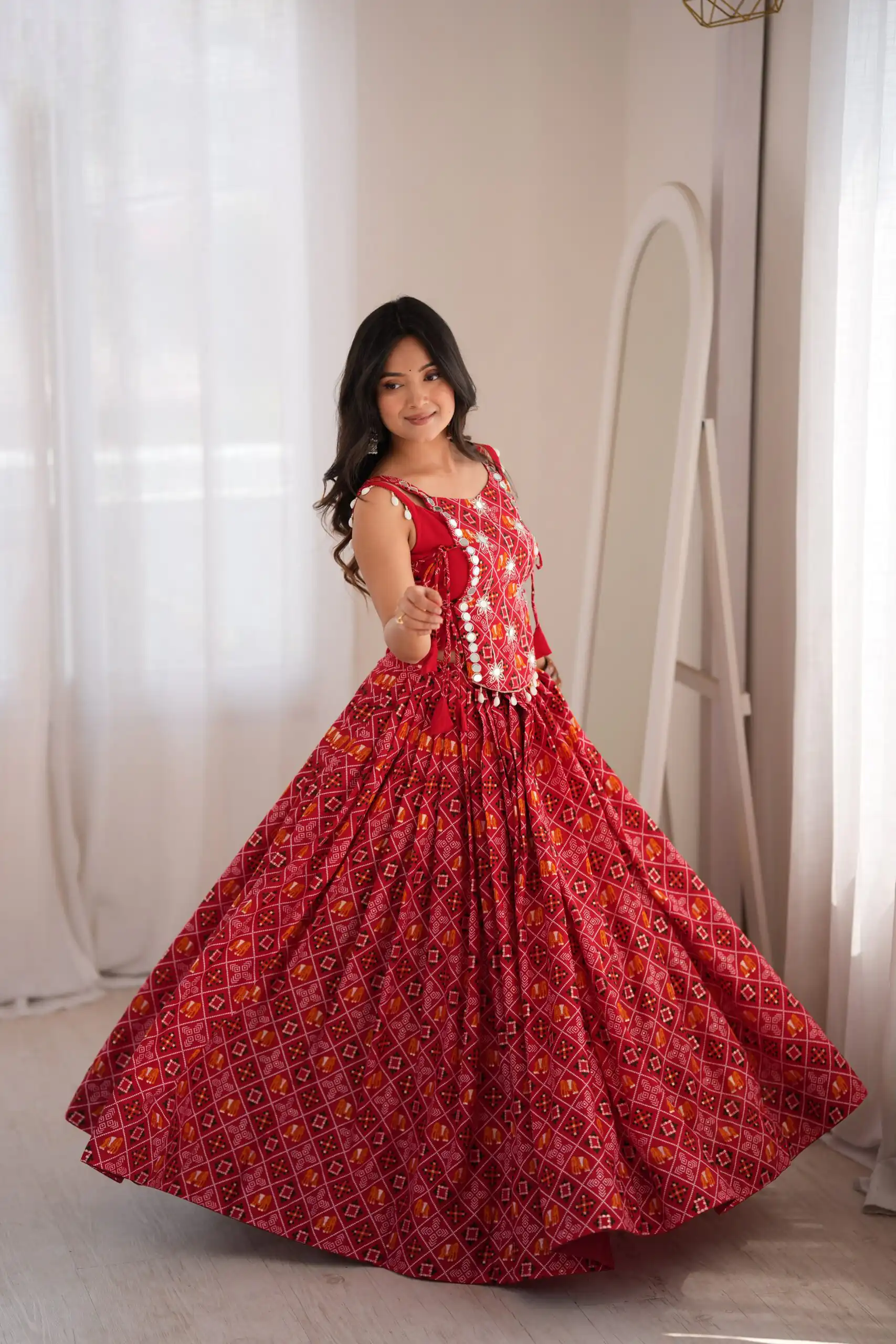 Trendy Red Rayon Digital Print Work Lehenga Choli - Image 2