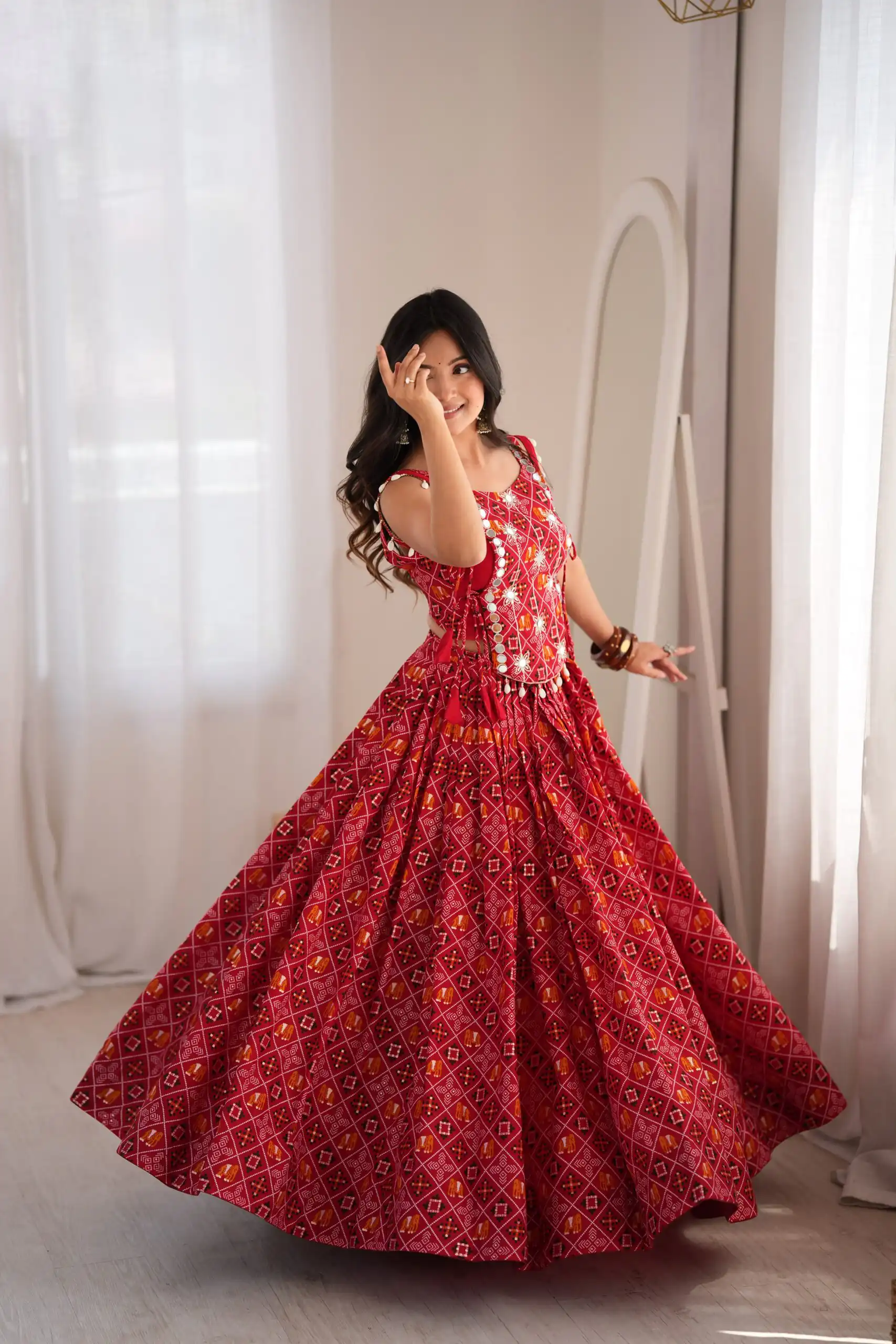 Trendy Red Rayon Digital Print Work Lehenga Choli