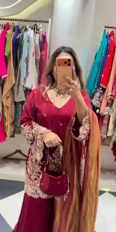ZSR 3186 Maroon French Crep Silk Salwar Suit Perfect for Wedding, Party, Engagement, Baisakhi, Pongal – . Special Price ₹2249. Delivery 4-6 Working Days | Jump Suits, Salwar suit, Designer Suits, Casual Suits, Creative suits, Palazzo Suits, Party Wear Suits, Patiala Suits, Straight Suits