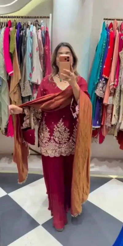 ZSR 3186 Maroon French Crep Silk Salwar Suit Perfect for Wedding, Party, Engagement, Baisakhi, Pongal – . Special Price ₹2249. Delivery 4-6 Working Days | Jump Suits, Salwar suit, Designer Suits, Casual Suits, Creative suits, Palazzo Suits, Party Wear Suits, Patiala Suits, Straight Suits