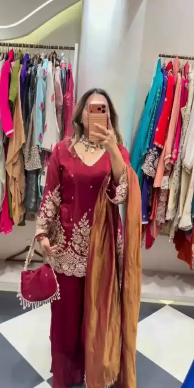 ZSR 3186 Maroon French Crep Silk Salwar Suit Perfect for Wedding, Party, Engagement, Baisakhi, Pongal – . Special Price ₹2249. Delivery 4-6 Working Days | Jump Suits, Salwar suit, Designer Suits, Casual Suits, Creative suits, Palazzo Suits, Party Wear Suits, Patiala Suits, Straight Suits