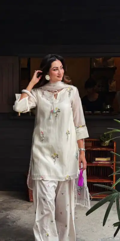 AD 246 White Mul Chanderi Salwar Suit with Embroidery Work & Sequins Work. Festive Deal ₹2899. Delivery 4-6 Working Days. Shop nowp | Jump Suits, Salwar suit, Designer Suits, Casual Suits, Creative suits, Palazzo Suits, Party Wear Suits, Patiala Suits, Straight Suits