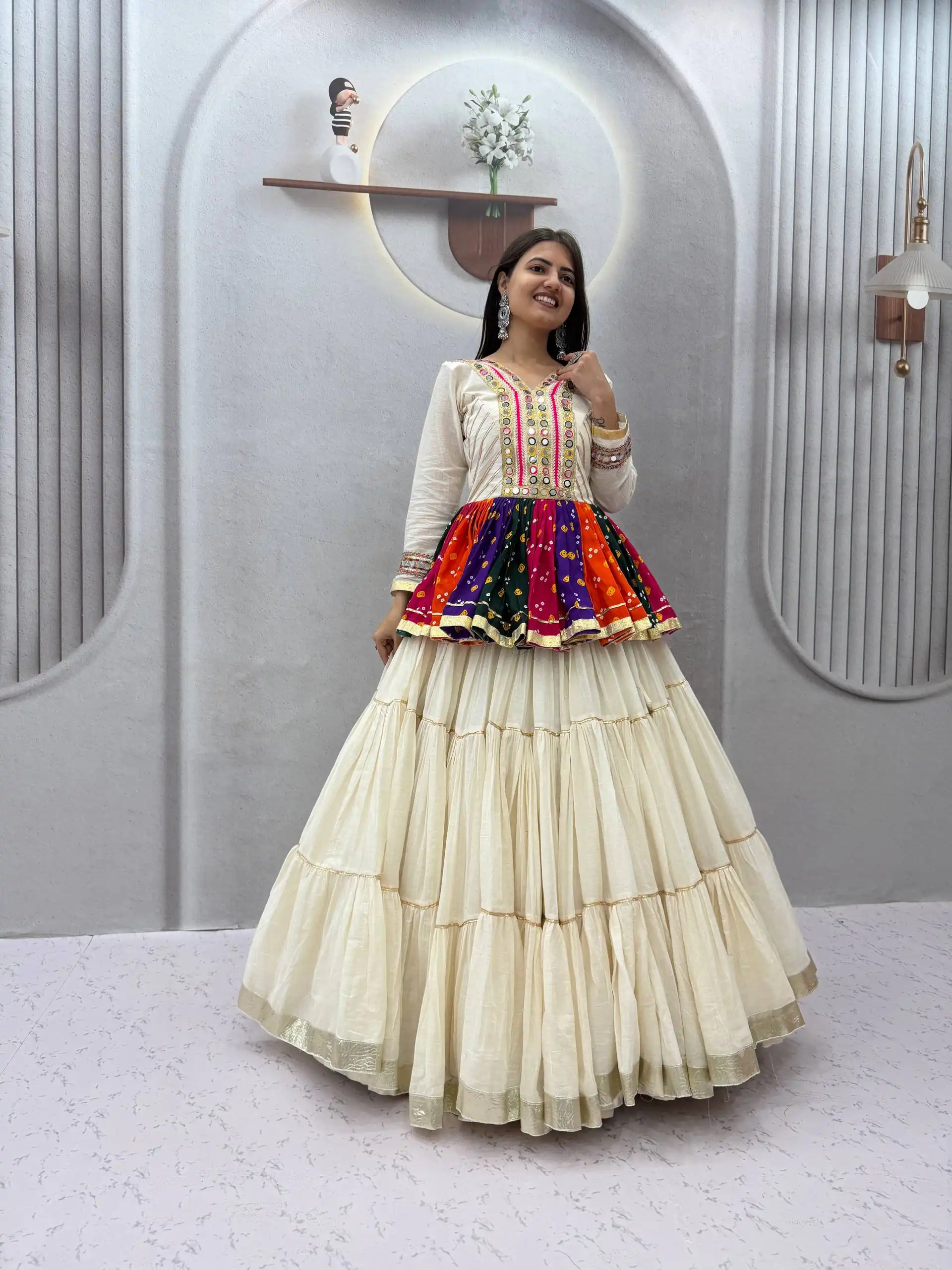 PC 600 White in Pure Cotton Mirror Work & Gamthi Work Lehenga Choli . Exclusive Offer ₹3049. Delivery 4-6 Working Days. Shop now. | Lehenga, Bollywood Lehenga, Creative Lehenga, Designer Lehenga, Embroidered Lehenga, Party Wear Lehenga