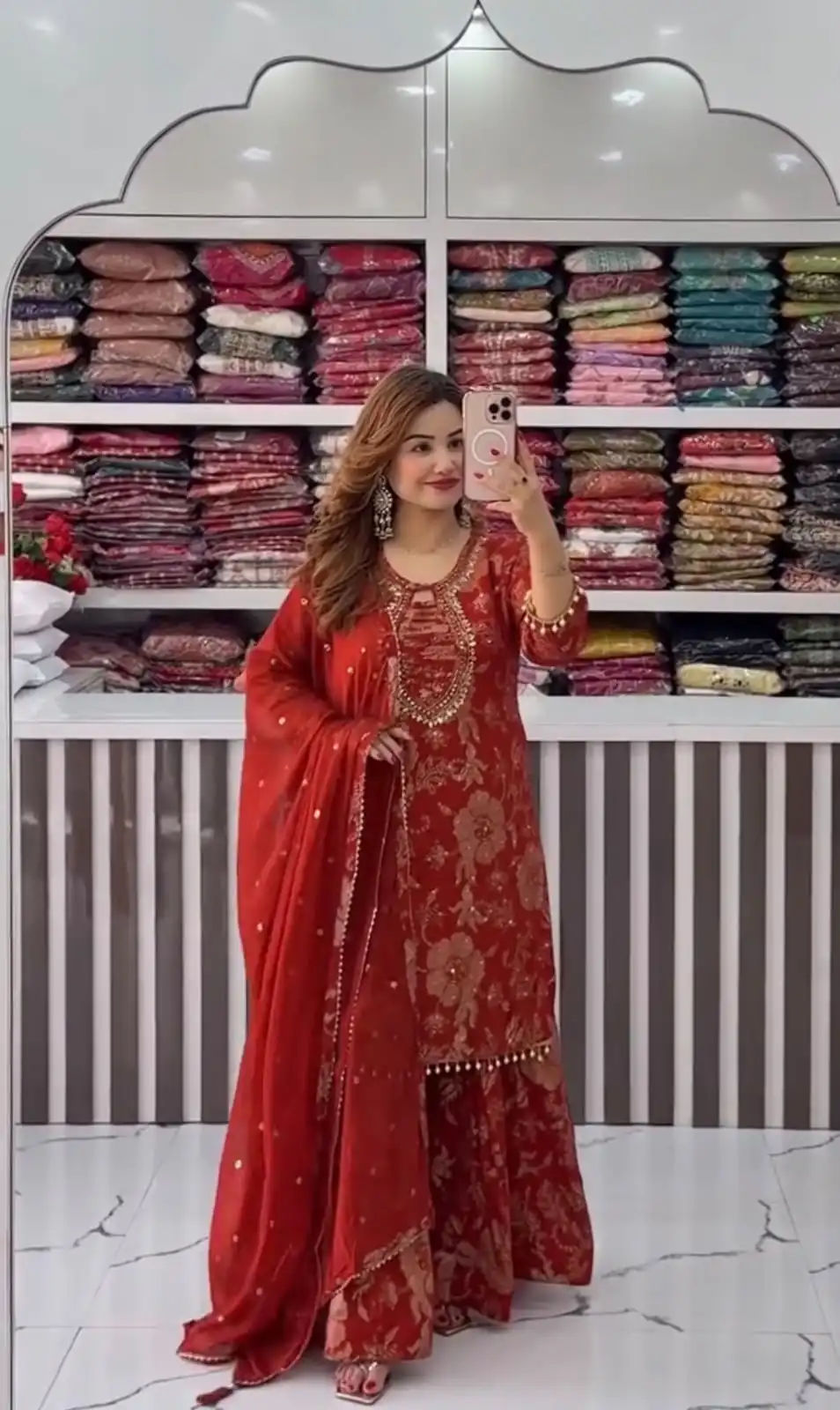 ST 1207 Red Faux Georgette Salwar Suit with Embroidery Work. Available at ₹2949 only. Delivery 4-6 Working Days. Shop now. | Jump Suits, Tops & Bottoms, Track Suits, Trendy Wear, Salwar suit, Designer Suits, Casual Suits, Creative suits, Palazzo Suits, Party Wear Suits, Patiala Suits, Straight Suits