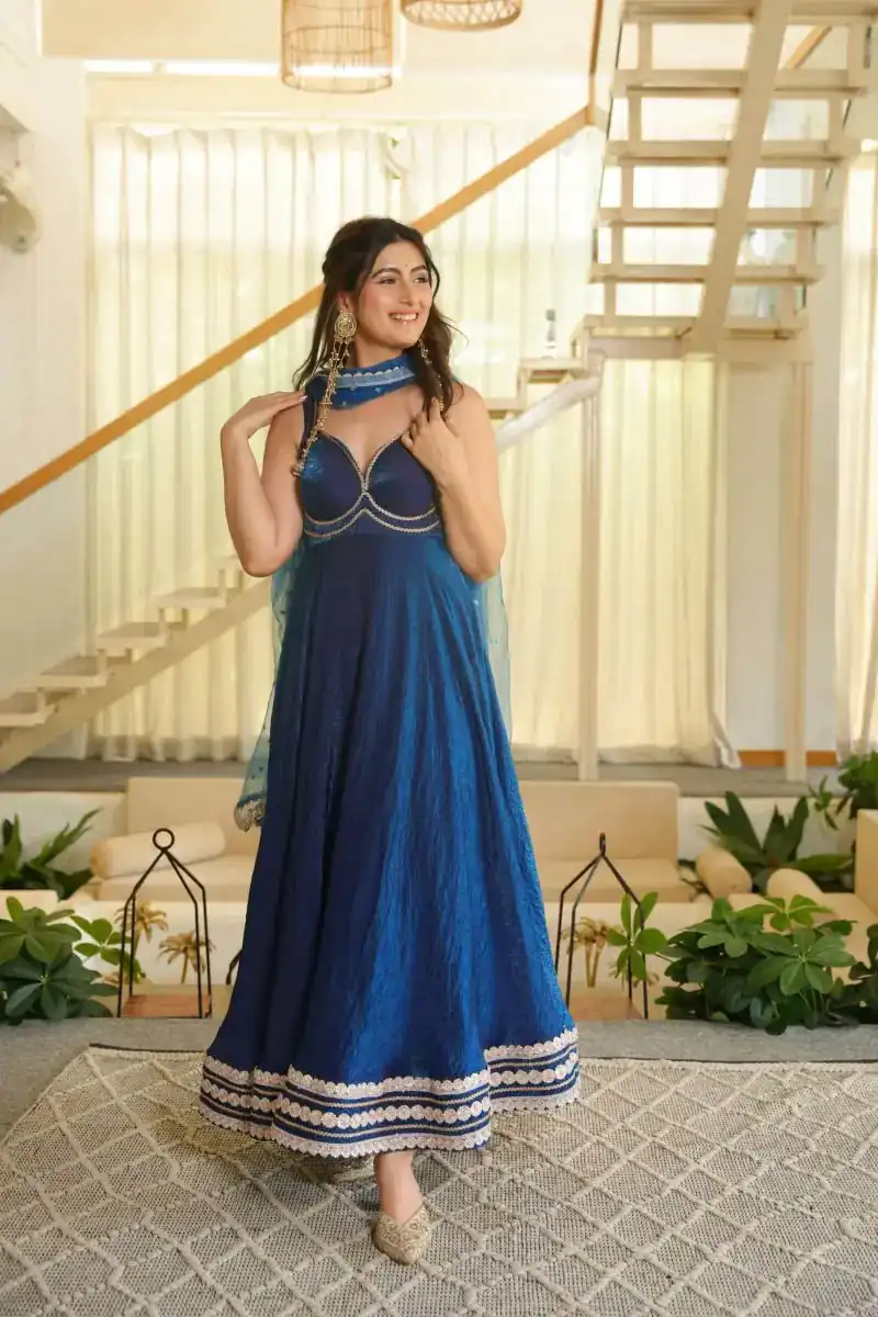 KD 1644 Blue Fendy Silk Gown with Embroidery Work & Sequins Work. Special Price ₹2849. Delivery 4-6 Working Days. Shop now. | Gowns, Bollywood Gowns, Creative Gowns, Designer Gowns, Embroidered Gowns, Party Wear Gowns