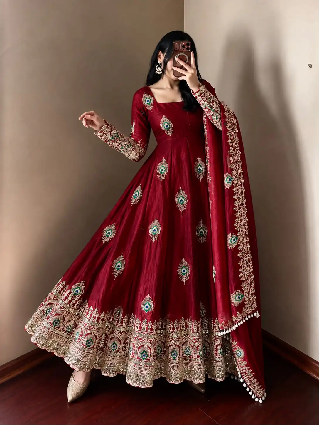 SRK 5372 Maroon Fendy Silk Gown with Embroidery Work & Sequins Work. Special Price ₹2799. Delivery 4-6 Working Days. Shop now. | Gowns, Bollywood Gowns, Creative Gowns, Designer Gowns, Embroidered Gowns, Party Wear Gowns