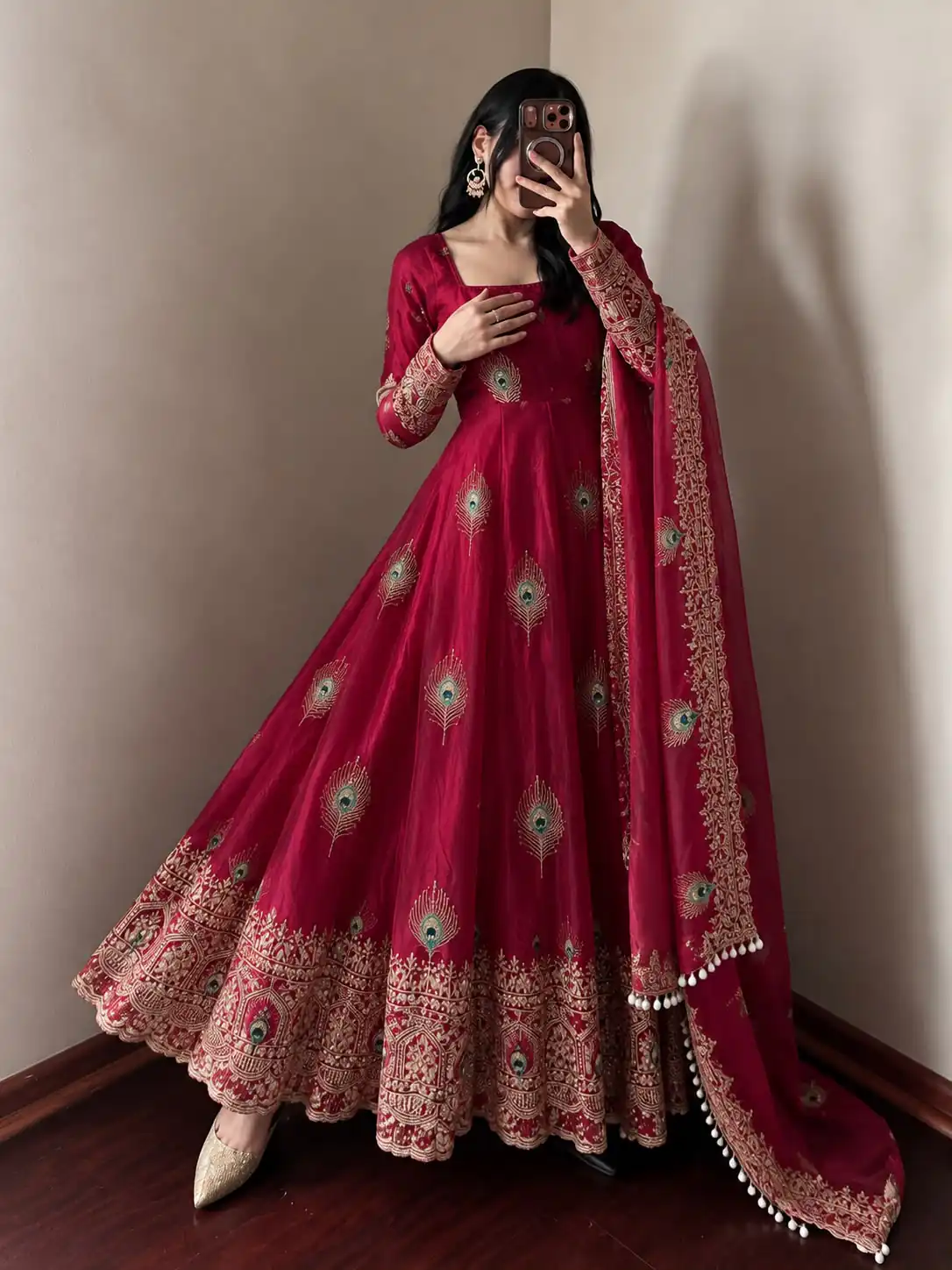 SRK 5372 Red Fendy Silk Gown with Embroidery Work & Sequins Work. Special Price ₹2799. Delivery 4-6 Working Days. Shop now. | Gowns, Bollywood Gowns, Creative Gowns, Designer Gowns, Embroidered Gowns, Party Wear Gowns