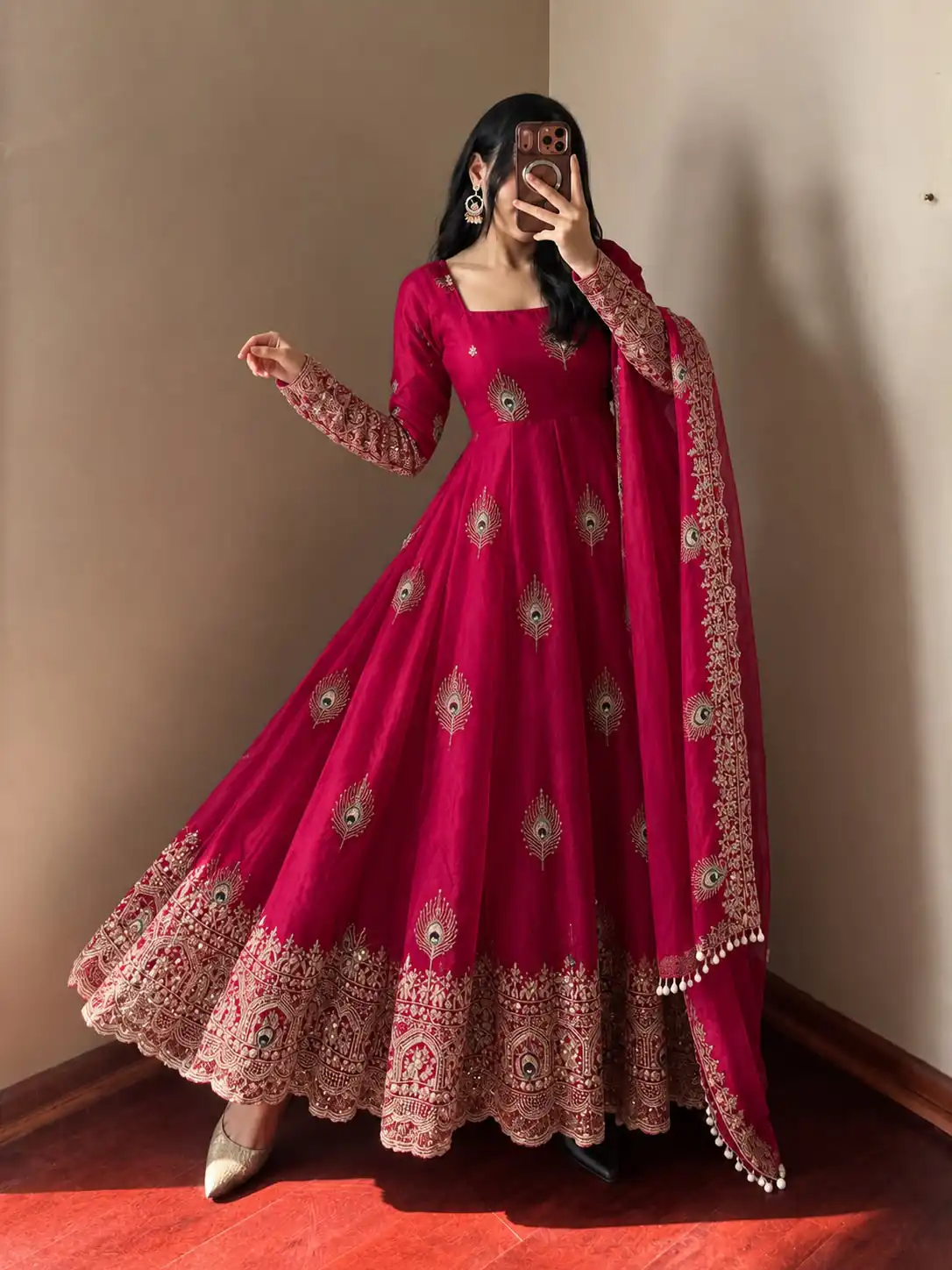 SRK 5372 Red Fendy Silk Gown with Embroidery Work & Sequins Work. Special Price ₹2799. Delivery 4-6 Working Days. Shop now. | Gowns, Bollywood Gowns, Creative Gowns, Designer Gowns, Embroidered Gowns, Party Wear Gowns