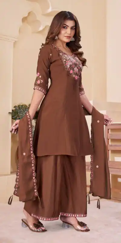 DIVA 172 Brown Mal Chanderi Salwar Suit Perfect for Wedding, Party, Baisakhi, Housewarming, Sangeet – Introductory Price ₹2799. Delivery 4-6 Working D | Jump Suits, Salwar suit, Designer Suits, Casual Suits, Creative suits, Palazzo Suits, Party Wear Suits, Patiala Suits, Straight Suits