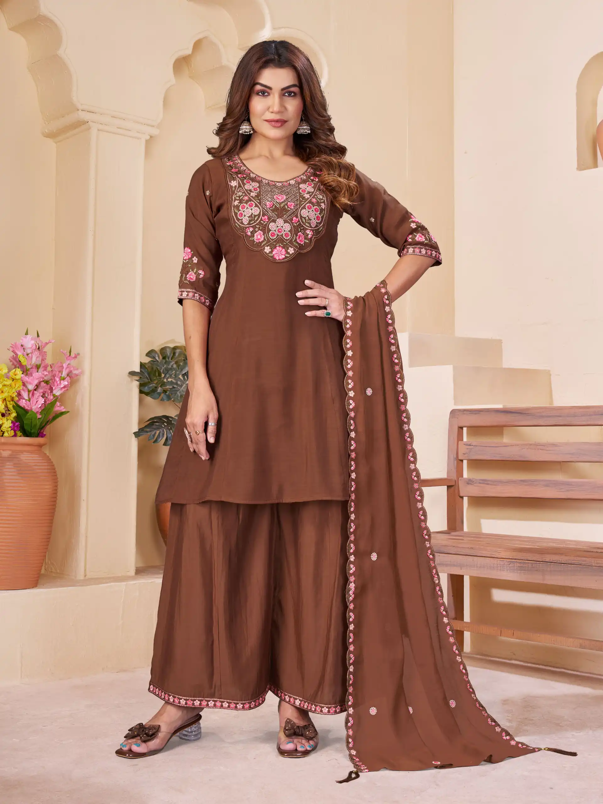 DIVA 172 Brown Mal Chanderi Salwar Suit Perfect for Wedding, Party, Baisakhi, Housewarming, Sangeet – Introductory Price ₹2799. Delivery 4-6 Working D | Jump Suits, Salwar suit, Designer Suits, Casual Suits, Creative suits, Palazzo Suits, Party Wear Suits, Patiala Suits, Straight Suits