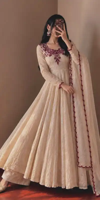JF 058 Maroon Doremon Crush Gown with Lace Work & Mirror Work. Exclusive Offer ₹2399. Delivery 4-6 Working Days. Shop now. | Gowns, Bollywood Gowns, Creative Gowns, Designer Gowns, Embroidered Gowns, Party Wear Gowns