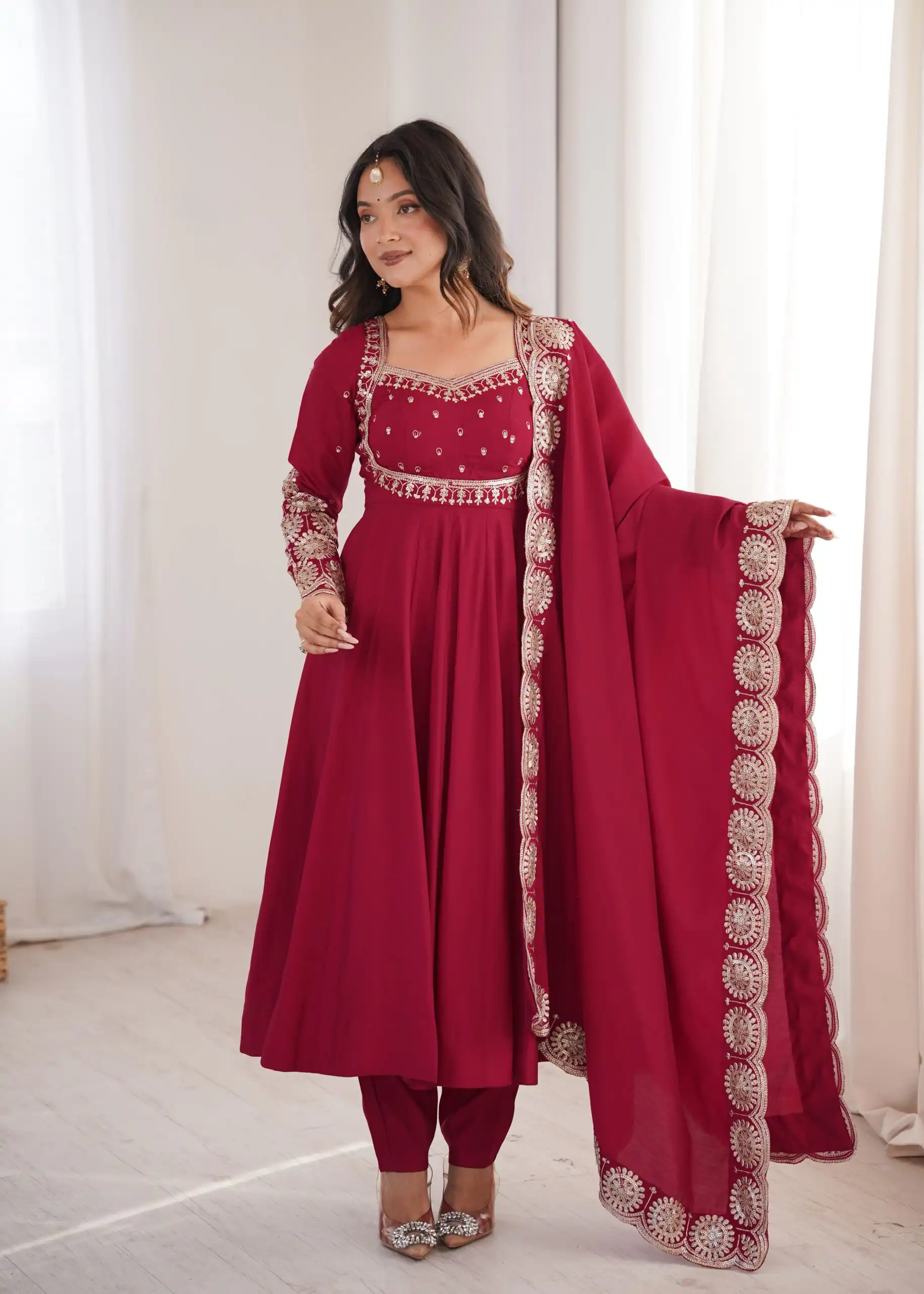 ZF 5026 Maroon Colour Roman Silk Salwar Suit with Embroidery Work. Best Price ₹2399. Delivery 4-6 Working Days. Online Shop now. | Anarkali Suits, Bollywood Anarkali, Creative-Anarkali, Designer Anarkali, Embroidered Anarkali, Party Wear Anarkali