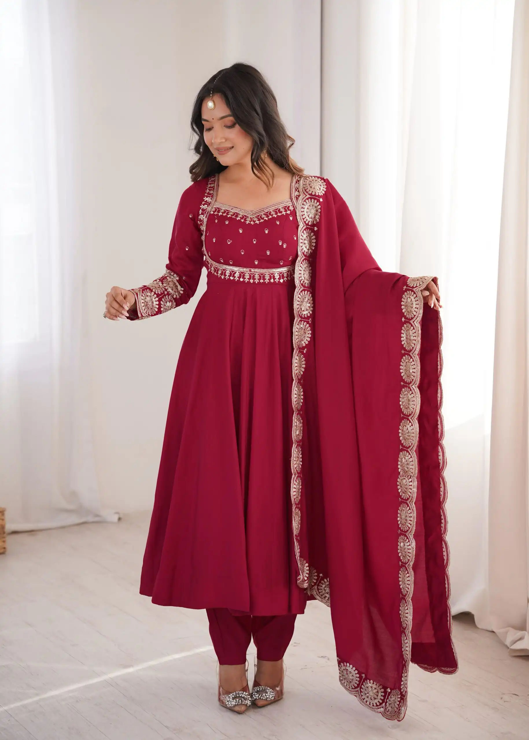 ZF 5026 Maroon Colour Roman Silk Salwar Suit with Embroidery Work. Best Price ₹2399. Delivery 4-6 Working Days. Online Shop now. | Anarkali Suits, Bollywood Anarkali, Creative-Anarkali, Designer Anarkali, Embroidered Anarkali, Party Wear Anarkali