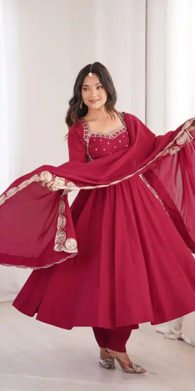 ZF 5026 Maroon Colour Roman Silk Salwar Suit with Embroidery Work. Best Price ₹2399. Delivery 4-6 Working Days. Online Shop now. | Anarkali Suits, Bollywood Anarkali, Creative-Anarkali, Designer Anarkali, Embroidered Anarkali, Party Wear Anarkali