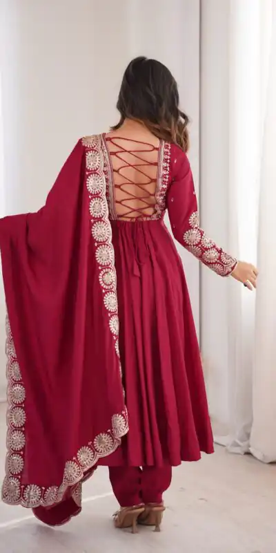 ZF 5026 Maroon Colour Roman Silk Salwar Suit with Embroidery Work. Best Price ₹2399. Delivery 4-6 Working Days. Online Shop now. | Anarkali Suits, Bollywood Anarkali, Creative-Anarkali, Designer Anarkali, Embroidered Anarkali, Party Wear Anarkali