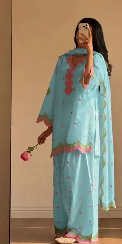 BE 490 Blue Mul Chanderi Salwar Suit with Embroidery Work & Sequins Work. Festive Deal ₹2399. Delivery 4-6 Working Days. Shop nowp | Jump Suits, Salwar suit, Designer Suits, Casual Suits, Creative suits, Palazzo Suits, Party Wear Suits, Patiala Suits, Straight Suits