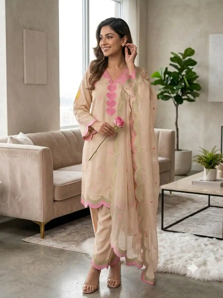 BE 490 Chiku Mul Chanderi Salwar Suit with Embroidery Work & Sequins Work. Festive Deal ₹2399. Delivery 4-6 Working Days. Shop nowp | Jump Suits, Salwar suit, Designer Suits, Casual Suits, Creative suits, Palazzo Suits, Party Wear Suits, Patiala Suits, Straight Suits