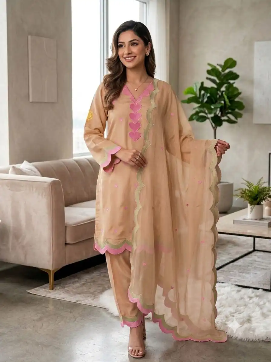 BE 490 Chiku Mul Chanderi Salwar Suit with Embroidery Work & Sequins Work. Festive Deal ₹2399. Delivery 4-6 Working Days. Shop nowp | Jump Suits, Salwar suit, Designer Suits, Casual Suits, Creative suits, Palazzo Suits, Party Wear Suits, Patiala Suits, Straight Suits
