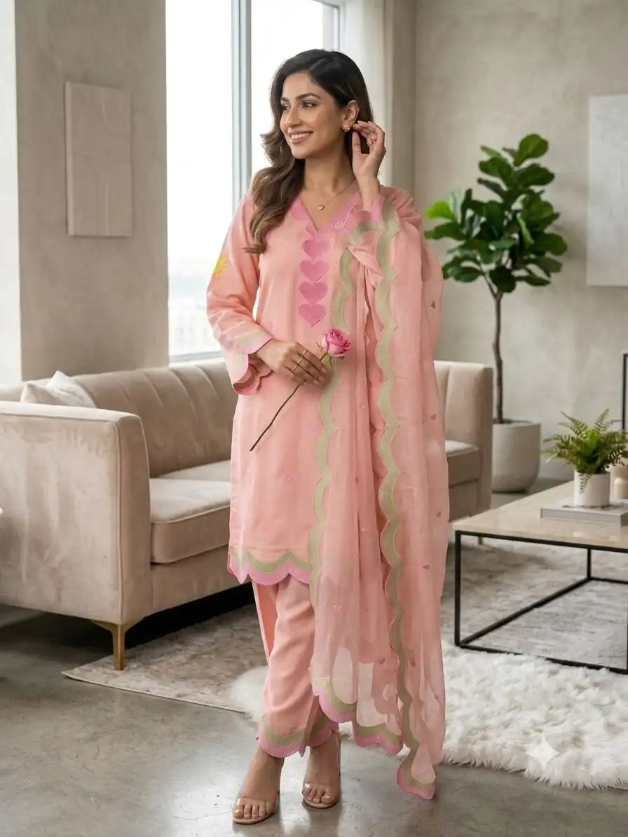 BE 490 Peach Mul Chanderi Salwar Suit with Embroidery Work & Sequins Work. Festive Deal ₹2399. Delivery 4-6 Working Days. Shop nowp | Jump Suits, Salwar suit, Designer Suits, Casual Suits, Creative suits, Palazzo Suits, Party Wear Suits, Patiala Suits, Straight Suits