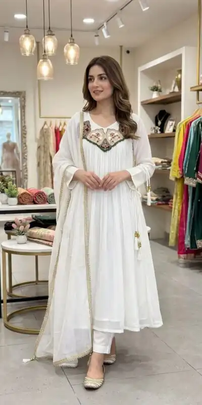 LG 2145 White Mul Chanderi Salwar Suit with Embroidery Work & Sequins Work. Festive Deal ₹2799. Delivery 4-6 Working Days. Shop nowp | Jump Suits, Salwar suit, Designer Suits, Casual Suits, Creative suits, Palazzo Suits, Party Wear Suits, Patiala Suits, Straight Suits