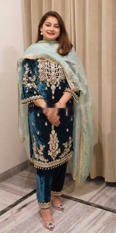 WW 1236 Blue Viscose Velvet Salwar Suit with Embroidery Work & Lace Work. Grab it for ₹2299. Delivery 4-6 Working Days. Shop now. | Jump Suits, Salwar suit, Designer Suits, Casual Suits, Creative suits, Palazzo Suits, Party Wear Suits, Patiala Suits, Straight Suits