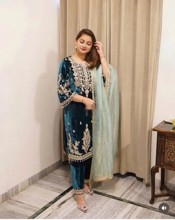 WW 1236 Blue Viscose Velvet Salwar Suit with Embroidery Work & Lace Work. Grab it for ₹2299. Delivery 4-6 Working Days. Shop now. | Jump Suits, Salwar suit, Designer Suits, Casual Suits, Creative suits, Palazzo Suits, Party Wear Suits, Patiala Suits, Straight Suits