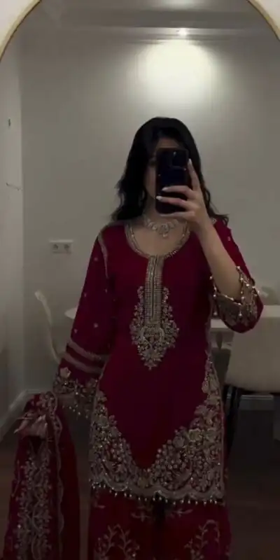 ZSR 3187 Maroon Faux Georgette Salwar Suit with Mirror Work & Embroidery Work. Get it for ₹2349. Delivery 4-6 Working Days. Shop now. | Jump Suits, Salwar suit, Designer Suits, Casual Suits, Creative suits, Palazzo Suits, Party Wear Suits, Patiala Suits, Straight Suits