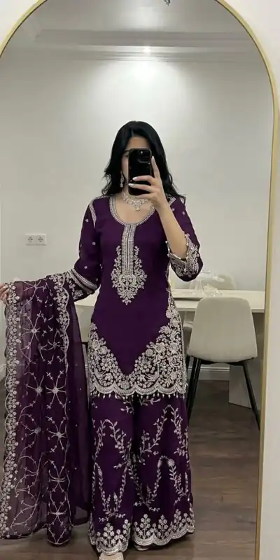 ZSR 3187 Purple Faux Georgette Salwar Suit with Mirror Work & Embroidery Work. Get it for ₹2349. Delivery 4-6 Working Days. Shop now. | Jump Suits, Salwar suit, Designer Suits, Casual Suits, Creative suits, Palazzo Suits, Party Wear Suits, Patiala Suits, Straight Suits