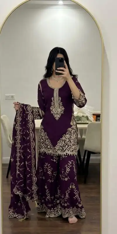 ZSR 3187 Purple Faux Georgette Salwar Suit with Mirror Work & Embroidery Work. Get it for ₹2349. Delivery 4-6 Working Days. Shop now. | Jump Suits, Salwar suit, Designer Suits, Casual Suits, Creative suits, Palazzo Suits, Party Wear Suits, Patiala Suits, Straight Suits