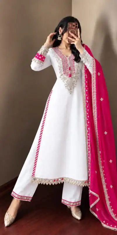 ZSR 3190 White Color Chinon Silk Embroidery Work Salwar Suit . Get it for ₹2349. Delivery 4-6 Working Days. Online Shop now. | Jump Suits, Salwar suit, Designer Suits, Casual Suits, Creative suits, Palazzo Suits, Party Wear Suits, Patiala Suits, Straight Suits