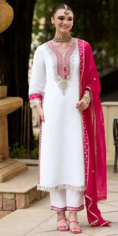 ZSR 3190 White Color Chinon Silk Embroidery Work Salwar Suit . Get it for ₹2349. Delivery 4-6 Working Days. Online Shop now. | Jump Suits, Salwar suit, Designer Suits, Casual Suits, Creative suits, Palazzo Suits, Party Wear Suits, Patiala Suits, Straight Suits