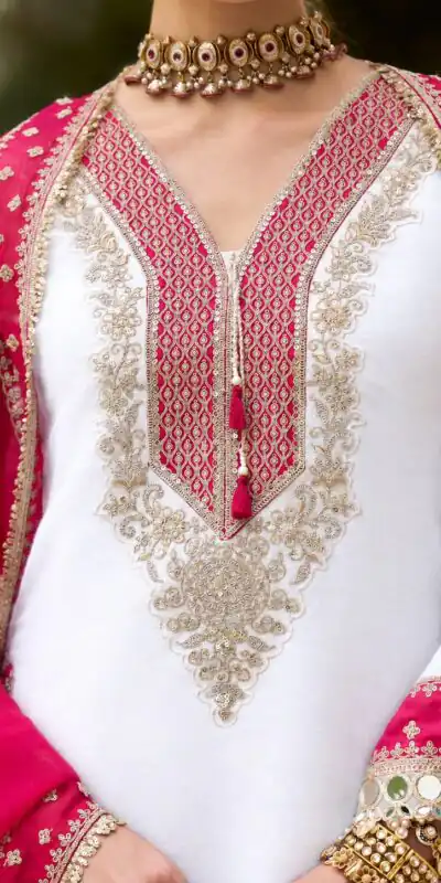 ZSR 3190 White Color Chinon Silk Embroidery Work Salwar Suit . Get it for ₹2349. Delivery 4-6 Working Days. Online Shop now. | Jump Suits, Salwar suit, Designer Suits, Casual Suits, Creative suits, Palazzo Suits, Party Wear Suits, Patiala Suits, Straight Suits