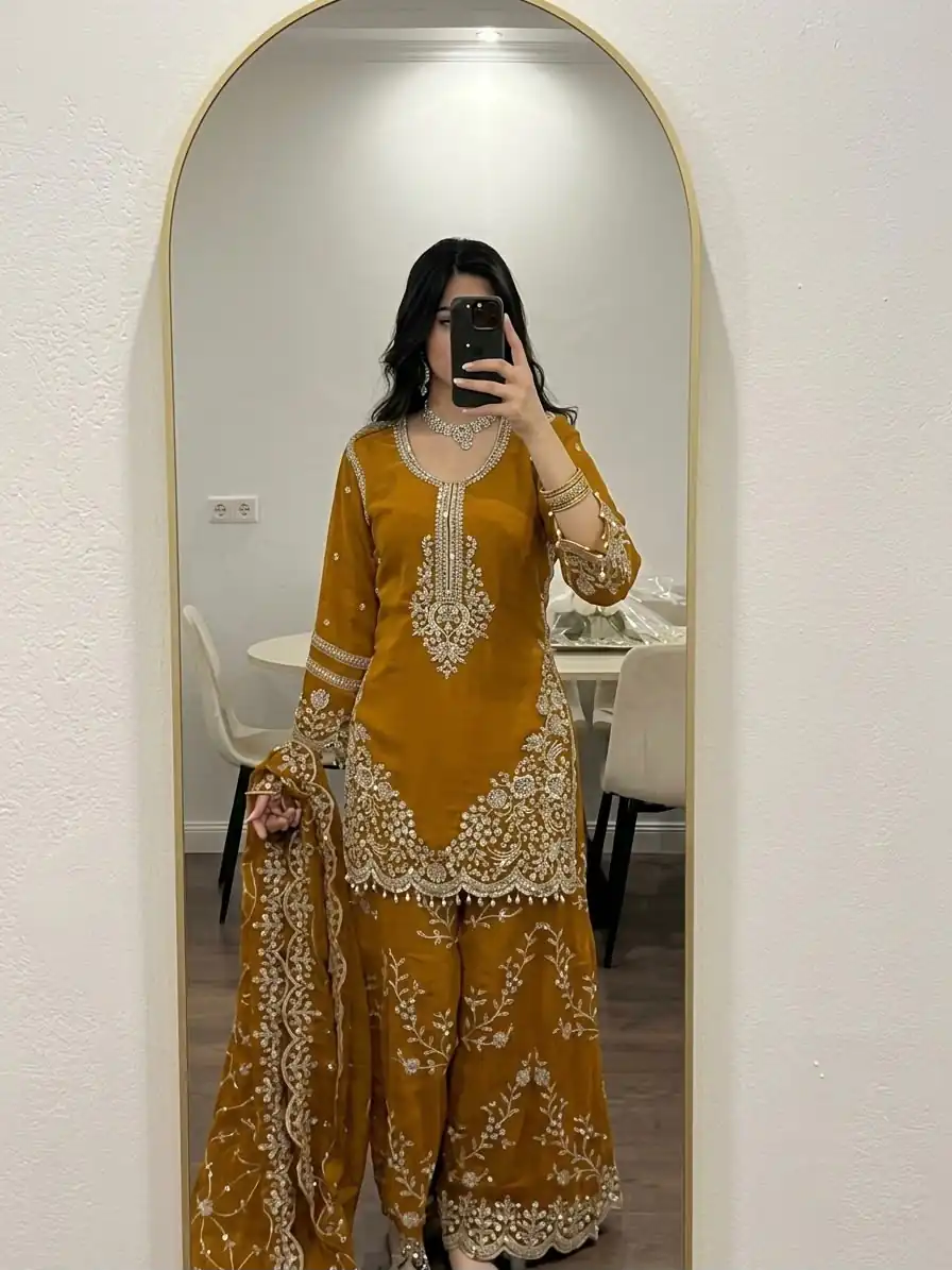 ZSR 3187 Yellow Faux Georgette Salwar Suit with Mirror Work & Embroidery Work. Get it for ₹2349. Delivery 4-6 Working Days. Shop now. | Jump Suits, Salwar suit, Designer Suits, Casual Suits, Creative suits, Palazzo Suits, Party Wear Suits, Patiala Suits, Straight Suits