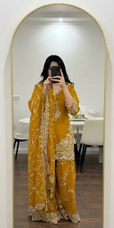 ZSR 3187 Yellow Faux Georgette Salwar Suit with Mirror Work & Embroidery Work. Get it for ₹2349. Delivery 4-6 Working Days. Shop now. | Jump Suits, Salwar suit, Designer Suits, Casual Suits, Creative suits, Palazzo Suits, Party Wear Suits, Patiala Suits, Straight Suits