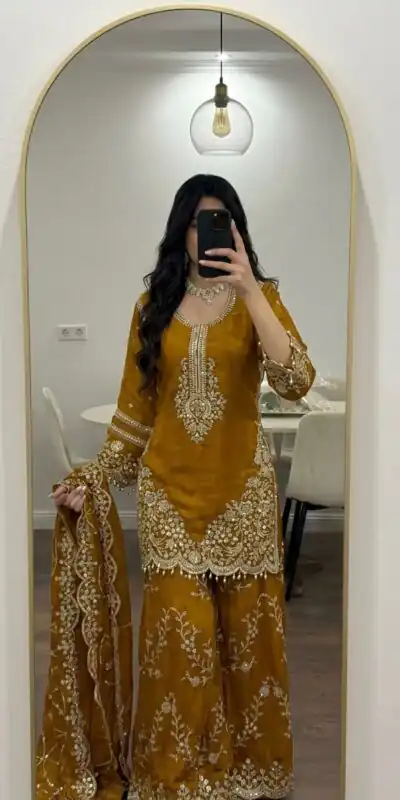 ZSR 3187 Yellow Faux Georgette Salwar Suit with Mirror Work & Embroidery Work. Get it for ₹2349. Delivery 4-6 Working Days. Shop now. | Jump Suits, Salwar suit, Designer Suits, Casual Suits, Creative suits, Palazzo Suits, Party Wear Suits, Patiala Suits, Straight Suits
