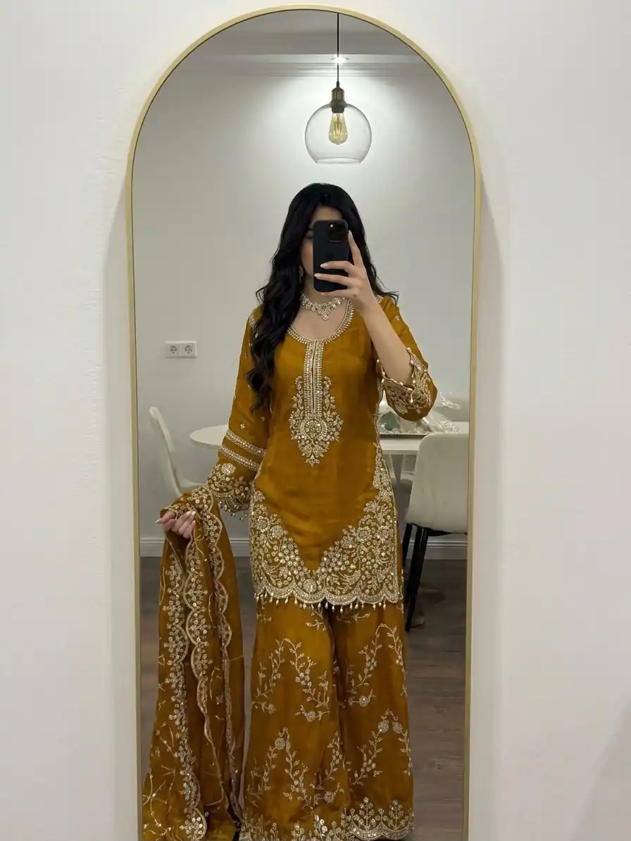 ZSR 3187 Yellow Faux Georgette Salwar Suit with Mirror Work & Embroidery Work. Get it for ₹2349. Delivery 4-6 Working Days. Shop now. | Jump Suits, Salwar suit, Designer Suits, Casual Suits, Creative suits, Palazzo Suits, Party Wear Suits, Patiala Suits, Straight Suits