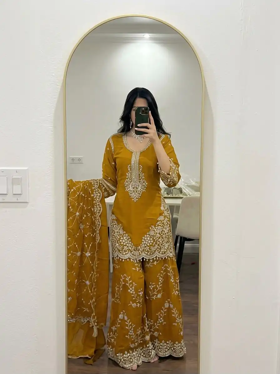 ZSR 3187 Yellow Faux Georgette Salwar Suit with Mirror Work & Embroidery Work. Get it for ₹2349. Delivery 4-6 Working Days. Shop now. | Jump Suits, Salwar suit, Designer Suits, Casual Suits, Creative suits, Palazzo Suits, Party Wear Suits, Patiala Suits, Straight Suits