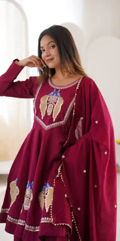 NSR 916 Maroon Roman Silk Salwar Suit with Sequins Work & Embroidery Work. Available at ₹2399 only. Delivery 4-6 Working Days. Shop now. | Jump Suits, Salwar suit, Designer Suits, Casual Suits, Creative suits, Palazzo Suits, Party Wear Suits, Patiala Suits, Straight Suits