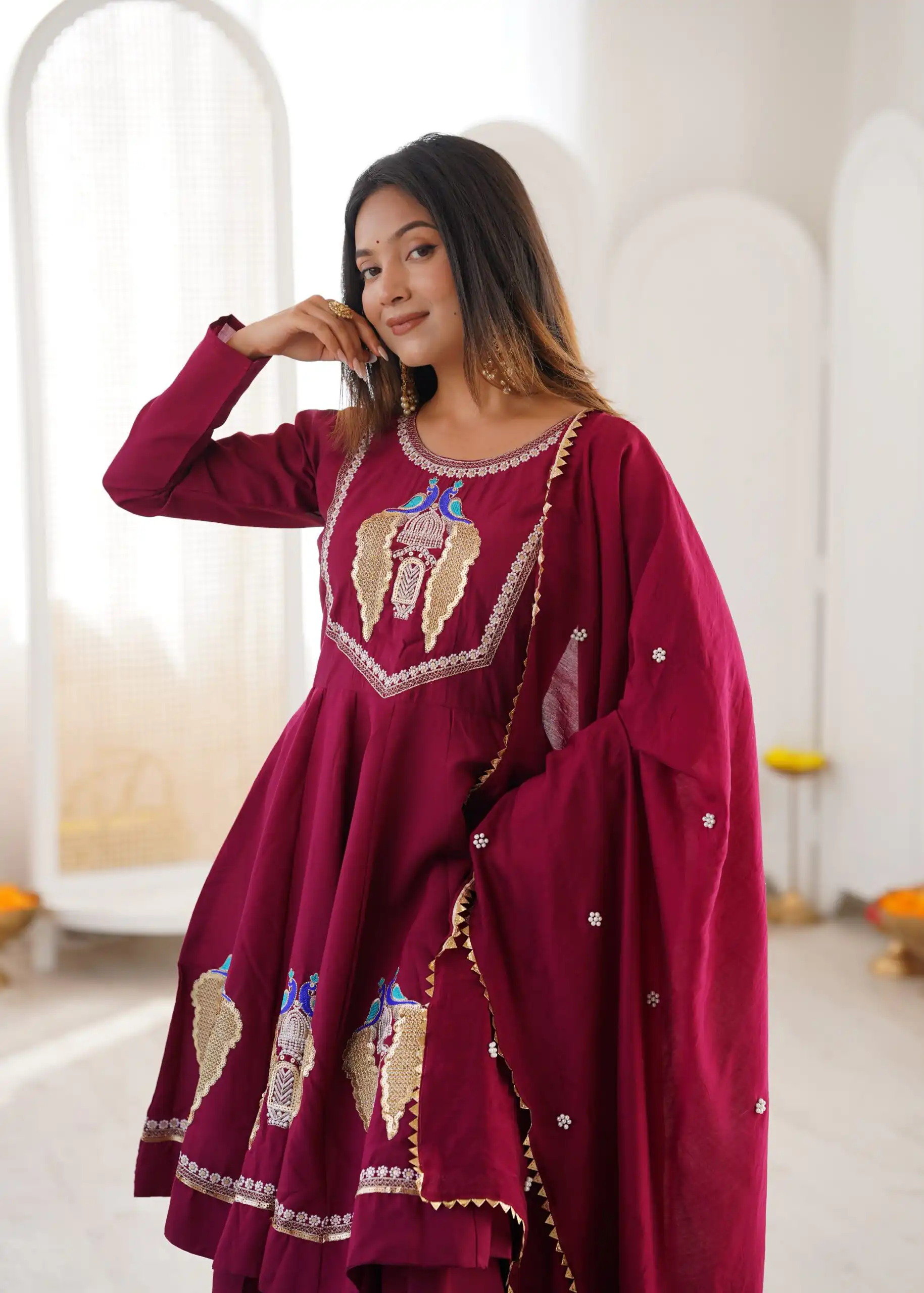 NSR 916 Maroon Roman Silk Salwar Suit with Sequins Work & Embroidery Work. Available at ₹2399 only. Delivery 4-6 Working Days. Shop now. | Jump Suits, Salwar suit, Designer Suits, Casual Suits, Creative suits, Palazzo Suits, Party Wear Suits, Patiala Suits, Straight Suits