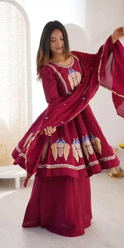 NSR 916 Maroon Roman Silk Salwar Suit with Sequins Work & Embroidery Work. Available at ₹2399 only. Delivery 4-6 Working Days. Shop now. | Jump Suits, Salwar suit, Designer Suits, Casual Suits, Creative suits, Palazzo Suits, Party Wear Suits, Patiala Suits, Straight Suits