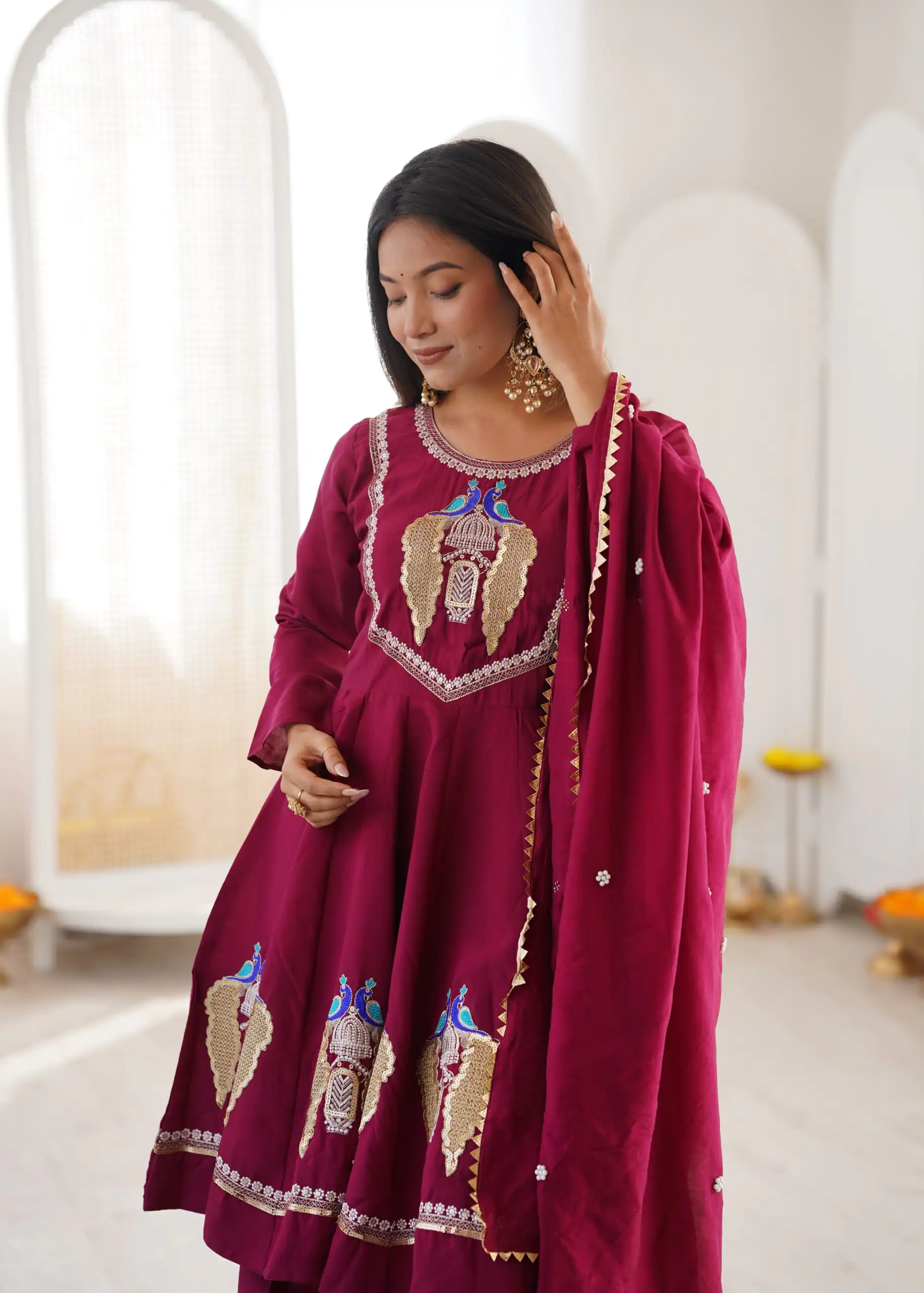 NSR 916 Maroon Roman Silk Salwar Suit with Sequins Work & Embroidery Work. Available at ₹2399 only. Delivery 4-6 Working Days. Shop now. | Jump Suits, Salwar suit, Designer Suits, Casual Suits, Creative suits, Palazzo Suits, Party Wear Suits, Patiala Suits, Straight Suits