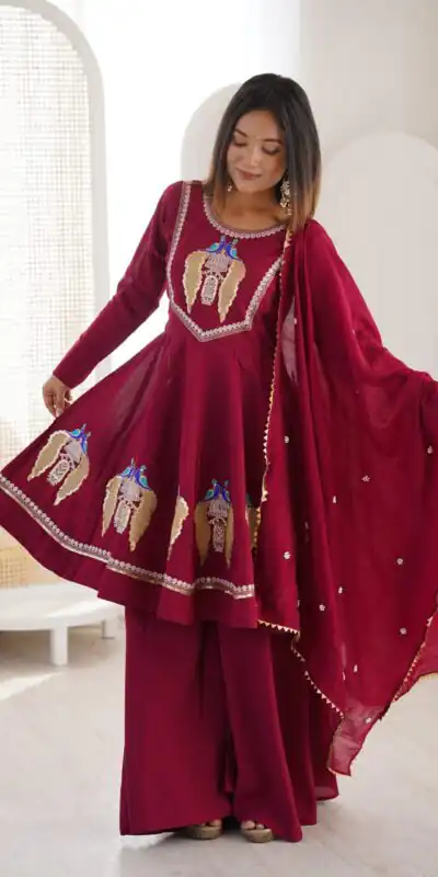 NSR 916 Maroon Roman Silk Salwar Suit with Sequins Work & Embroidery Work. Available at ₹2399 only. Delivery 4-6 Working Days. Shop now. | Jump Suits, Salwar suit, Designer Suits, Casual Suits, Creative suits, Palazzo Suits, Party Wear Suits, Patiala Suits, Straight Suits