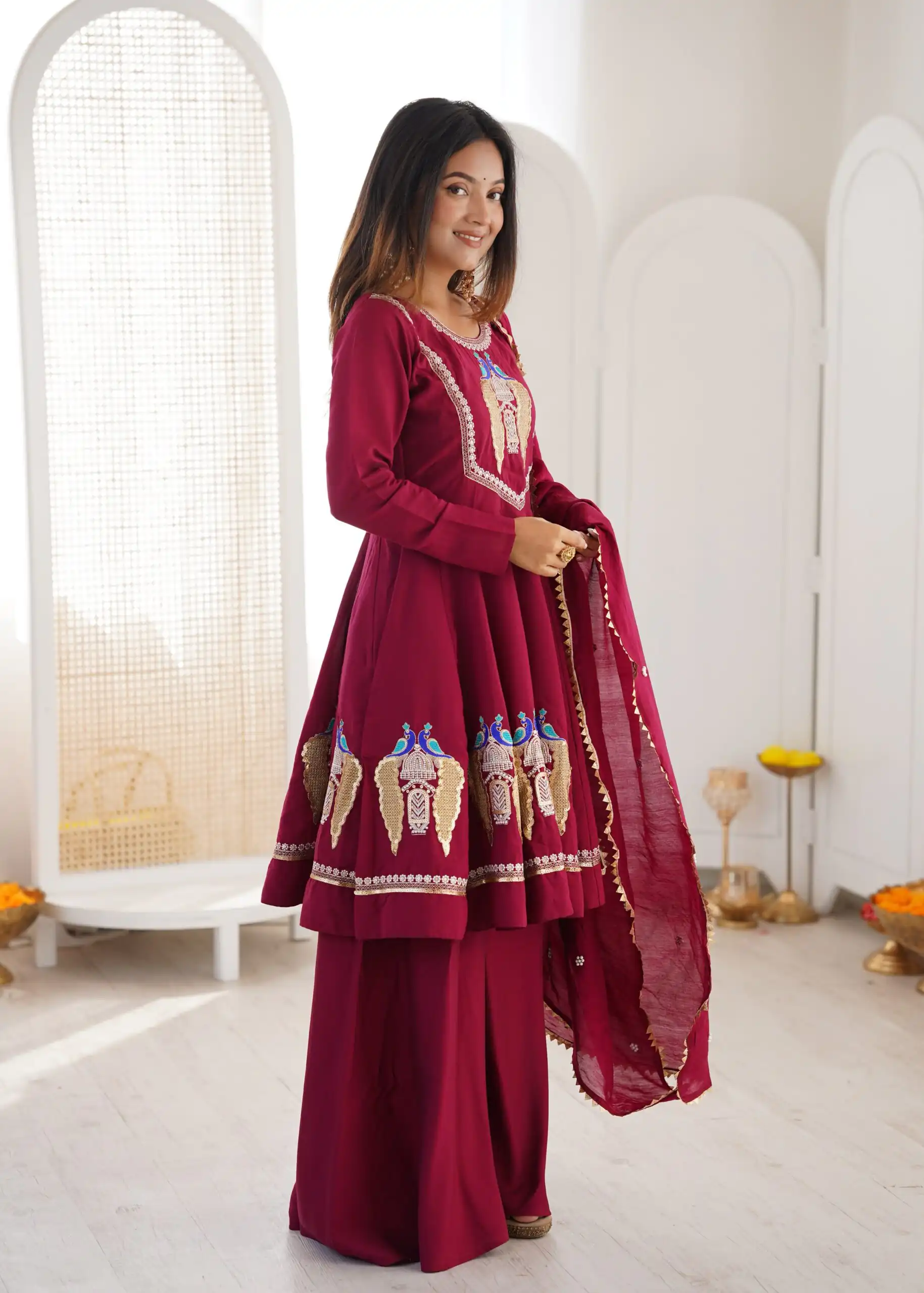 NSR 916 Maroon Roman Silk Salwar Suit with Sequins Work & Embroidery Work. Available at ₹2399 only. Delivery 4-6 Working Days. Shop now. | Jump Suits, Salwar suit, Designer Suits, Casual Suits, Creative suits, Palazzo Suits, Party Wear Suits, Patiala Suits, Straight Suits