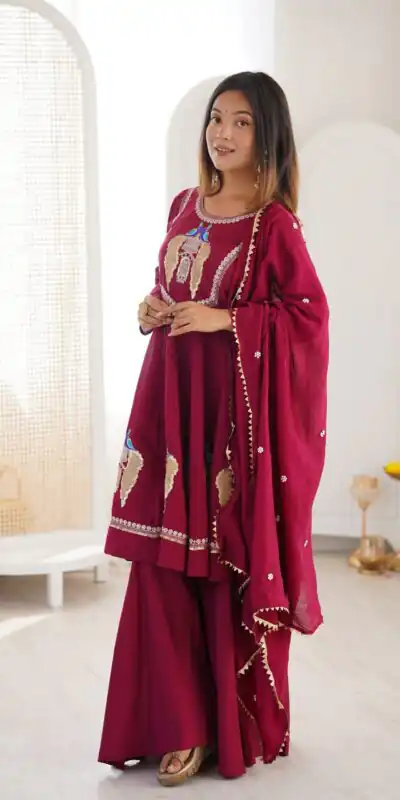 NSR 916 Maroon Roman Silk Salwar Suit with Sequins Work & Embroidery Work. Available at ₹2399 only. Delivery 4-6 Working Days. Shop now. | Jump Suits, Salwar suit, Designer Suits, Casual Suits, Creative suits, Palazzo Suits, Party Wear Suits, Patiala Suits, Straight Suits