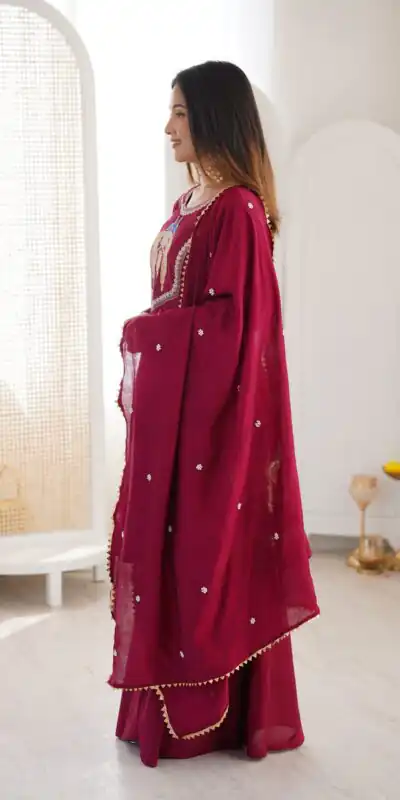 NSR 916 Maroon Roman Silk Salwar Suit with Sequins Work & Embroidery Work. Available at ₹2399 only. Delivery 4-6 Working Days. Shop now. | Jump Suits, Salwar suit, Designer Suits, Casual Suits, Creative suits, Palazzo Suits, Party Wear Suits, Patiala Suits, Straight Suits