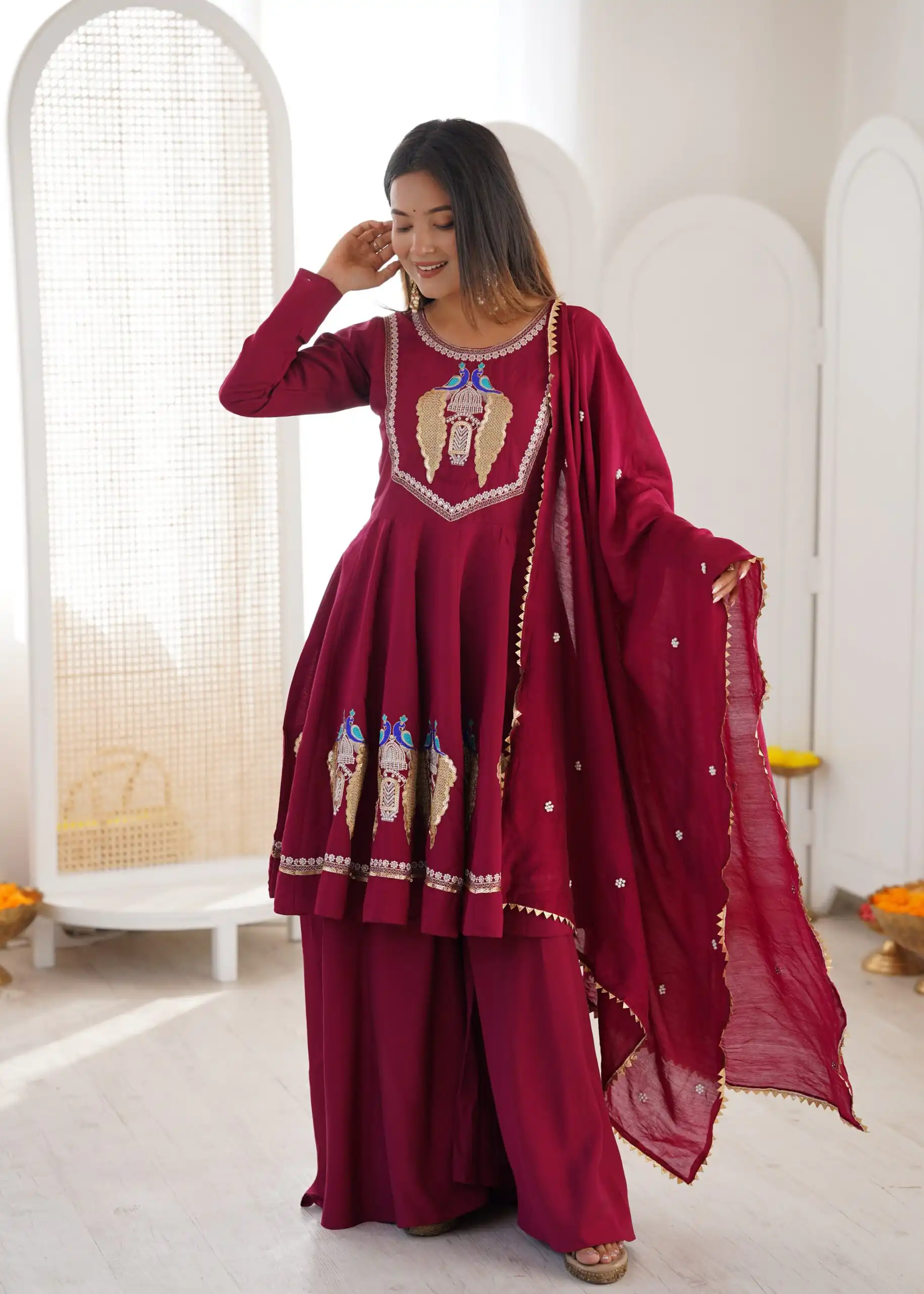 NSR 916 Maroon Roman Silk Salwar Suit with Sequins Work & Embroidery Work. Available at ₹2399 only. Delivery 4-6 Working Days. Shop now. | Jump Suits, Salwar suit, Designer Suits, Casual Suits, Creative suits, Palazzo Suits, Party Wear Suits, Patiala Suits, Straight Suits