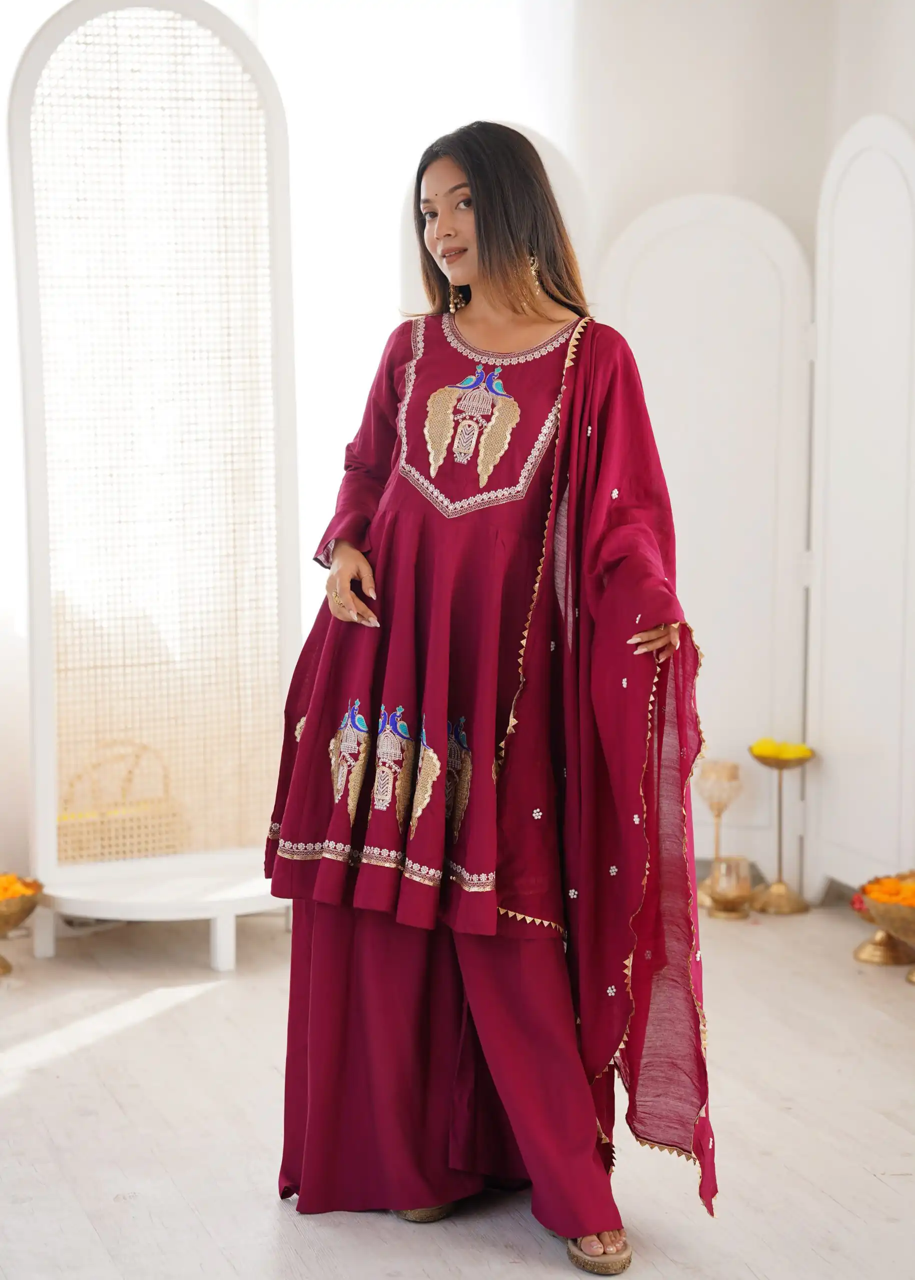 NSR 916 Maroon Roman Silk Salwar Suit with Sequins Work & Embroidery Work. Available at ₹2399 only. Delivery 4-6 Working Days. Shop now. | Jump Suits, Salwar suit, Designer Suits, Casual Suits, Creative suits, Palazzo Suits, Party Wear Suits, Patiala Suits, Straight Suits