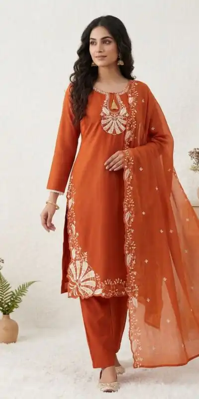 BE 502 Orange Roman Silk Salwar Suit with Sequins Work & Embroidery Work. Available at ₹2199 only. Delivery 4-6 Working Days. Shop now. | Jump Suits, Salwar suit, Designer Suits, Casual Suits, Creative suits, Palazzo Suits, Party Wear Suits, Patiala Suits, Straight Suits