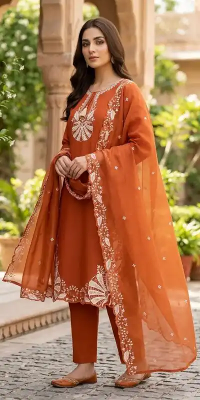 BE 502 Orange Roman Silk Salwar Suit with Sequins Work & Embroidery Work. Available at ₹2199 only. Delivery 4-6 Working Days. Shop now. | Jump Suits, Salwar suit, Designer Suits, Casual Suits, Creative suits, Palazzo Suits, Party Wear Suits, Patiala Suits, Straight Suits