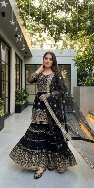 KF 1735 Black Faux Georgette Salwar Suit with Mirror Work & Embroidery Work. Get it for ₹2949. Delivery 4-6 Working Days. Shop now. | Jump Suits, Salwar suit, Designer Suits, Casual Suits, Creative suits, Palazzo Suits, Party Wear Suits, Patiala Suits, Straight Suits